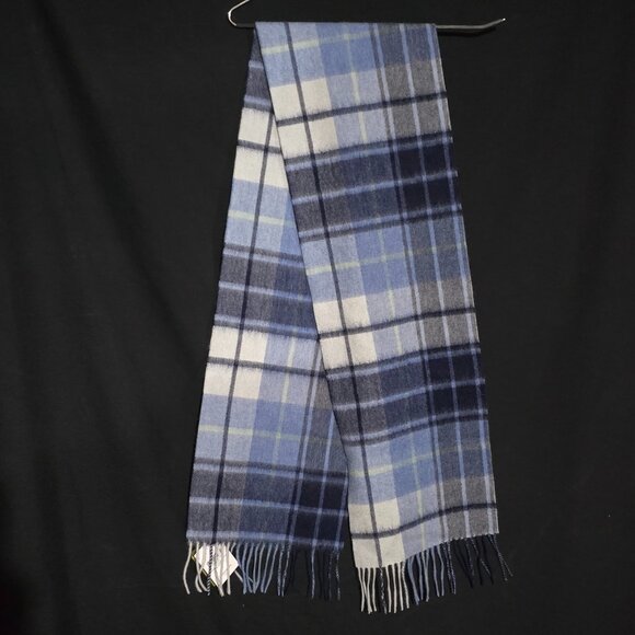 Edinburgh 100% Lambswool Tartan Scarf - Mill Check Eclipse - Blue Plaid 10" x 64 - Picture 3 of 3